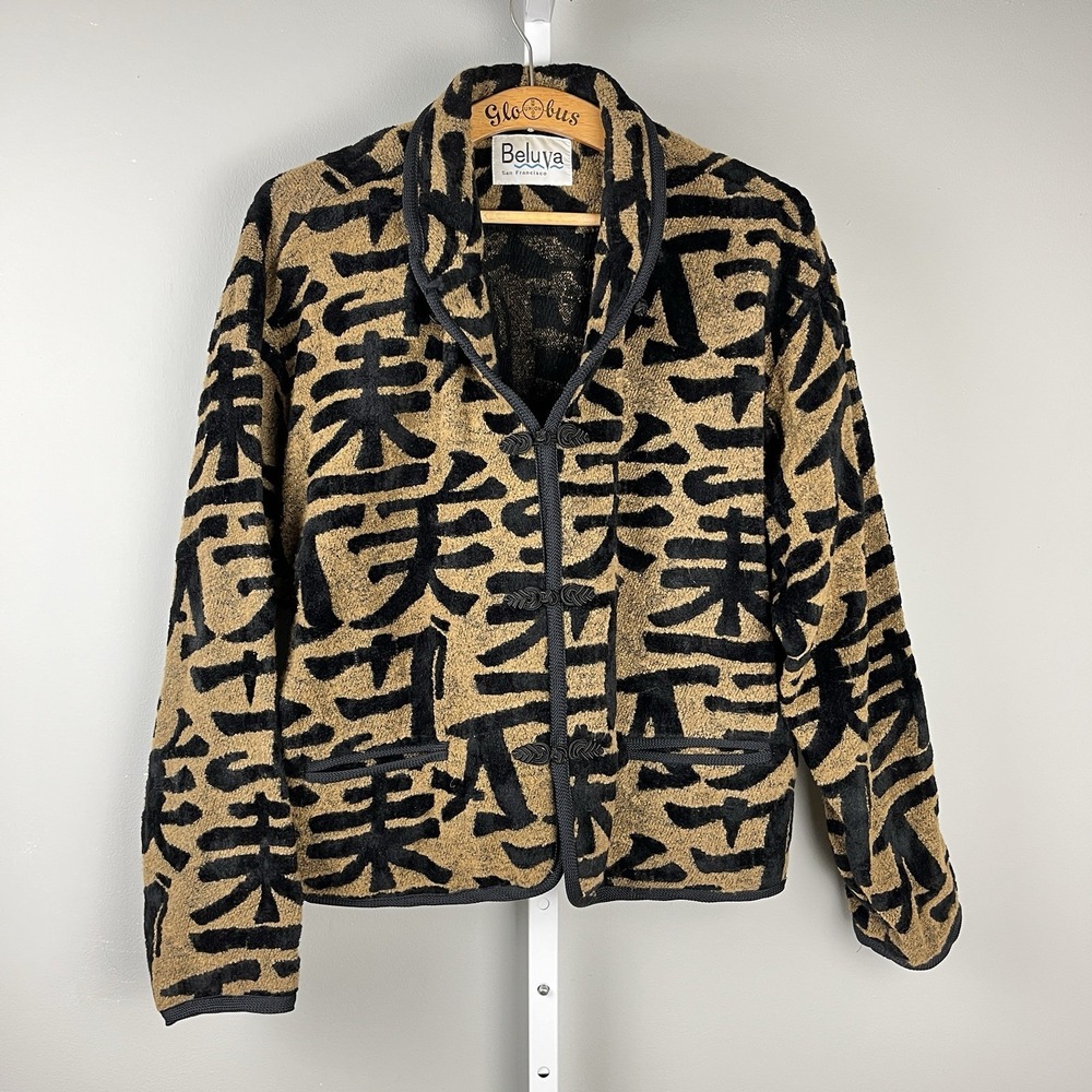 Beluva San Francisco Tapestry Jacket Womens Large‎ Chenille Artsy Black Tan